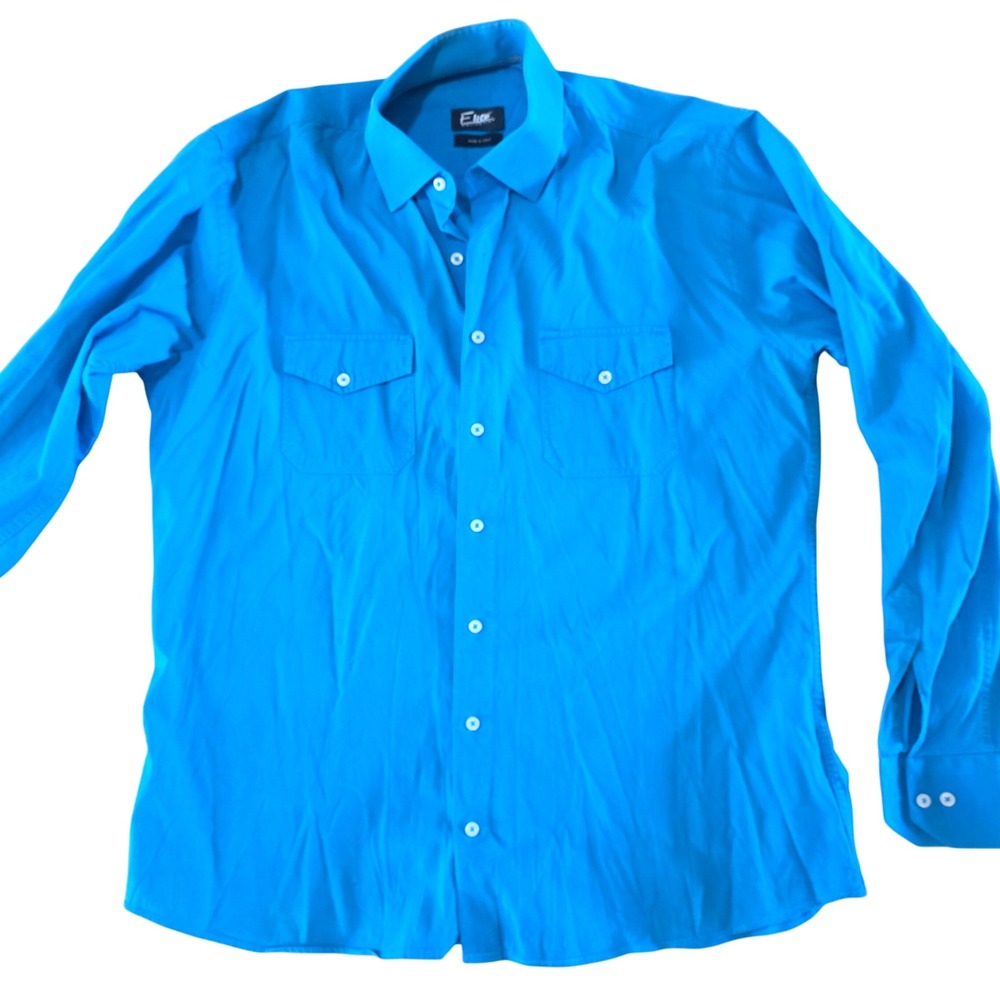 Elite Collection Mens XL Blue Long Sleeve Button Up Shirt Made in Italy‎
